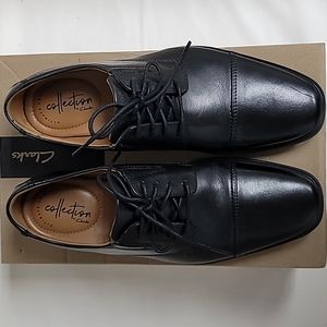 Clarks black leather whiddon cap shoes size 7.5 men